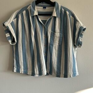 Old Navy Women’s Short Sleeve Stripe Coastal Beachy   Button Down Shirt Sz XS